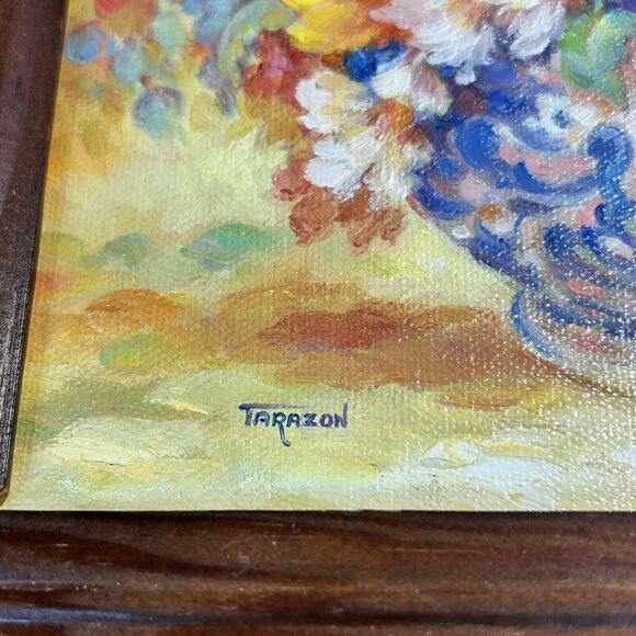 Maureen Tarazon OOAK Signed 1986 Garden Flowers Oil Painting 5x7 Canvas, Framed - Picture 9 of 14